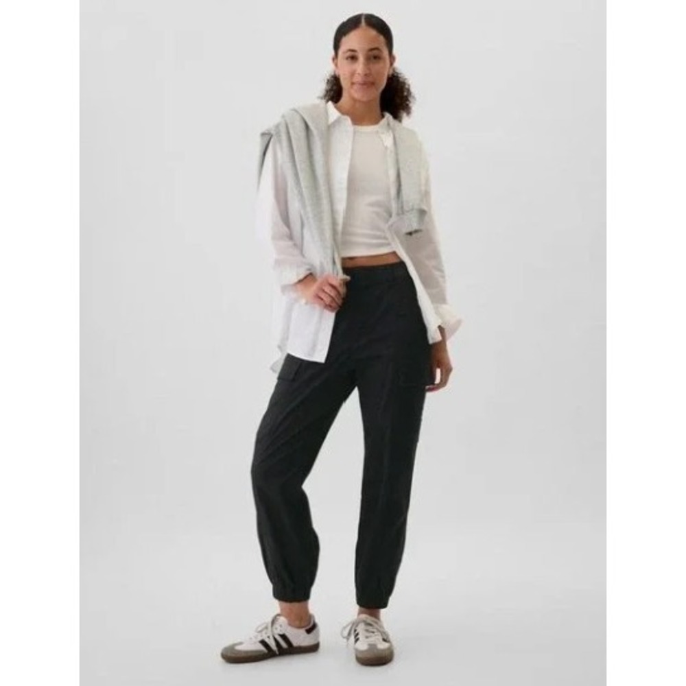 Gap Womens Black Cargo Jogger Pants Cotton Lyocell Elastic Waist Size‎ L
